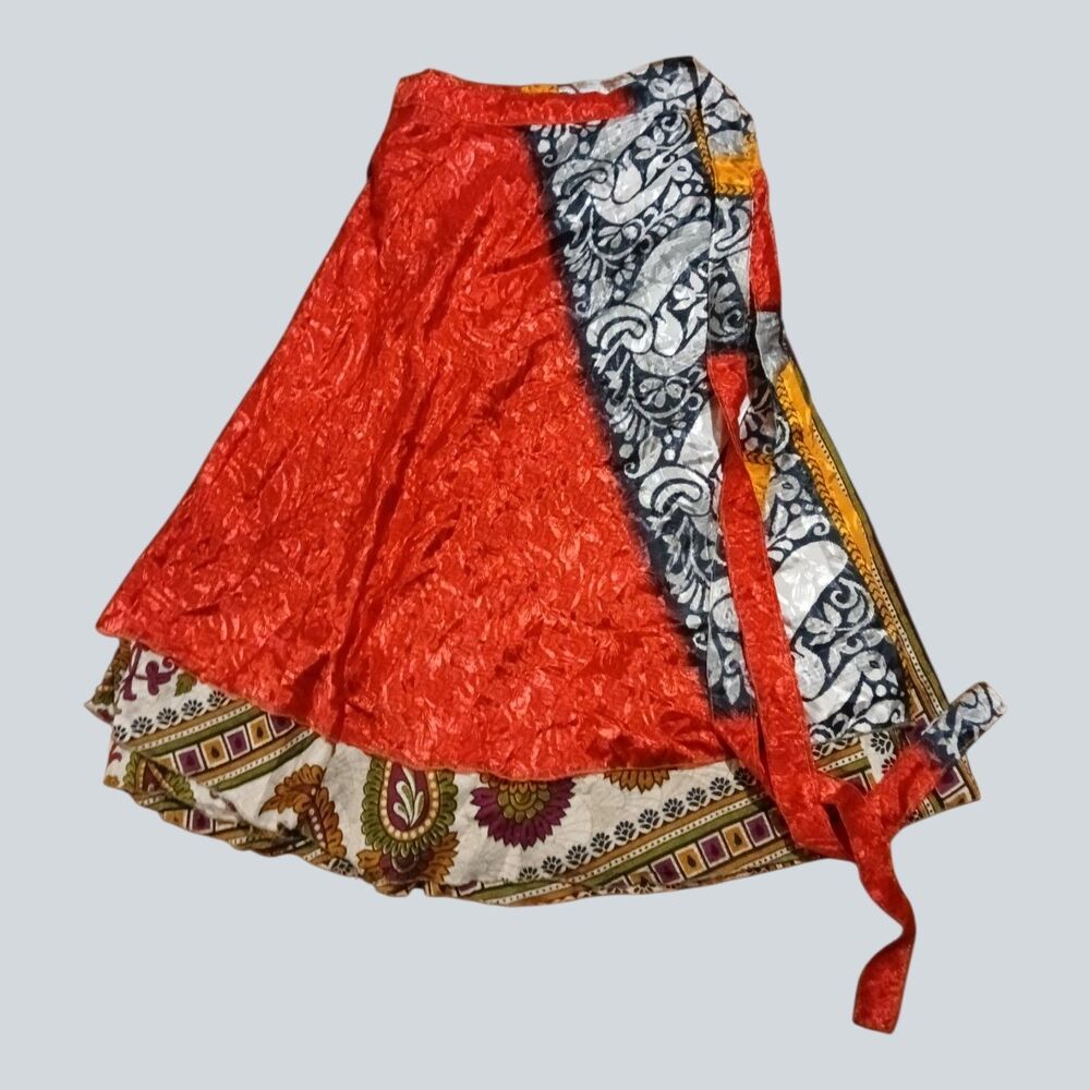 Darn Good Yarn Recycled Sari Silk Wrap Skirt Womens 8-20 Adjustable Boho Maxi